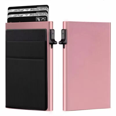 Алюмінієвий картхолдер гаманець для карток і грошей із захистом RFID Рожевий (912671485484)