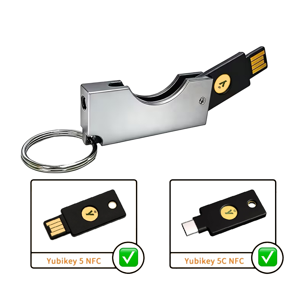 Захисний алюмінієвий чохол для ключа Yubikey 5/5C/Security Key NFC з брелком Срібний 1шт 4 Захисний алюмінієвий чохол для ключа Yubikey 5/5C/Security Key NFC з брелком Срібний 1шт 4
