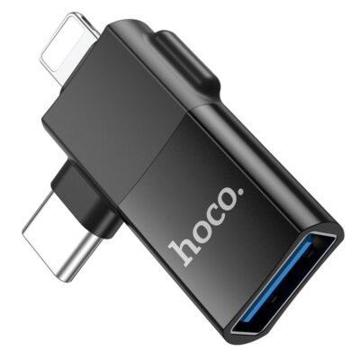 Адаптер OTG 2-в-1 Hoco UA17 USB-C / Lightning to USB-A Black (777114) 2