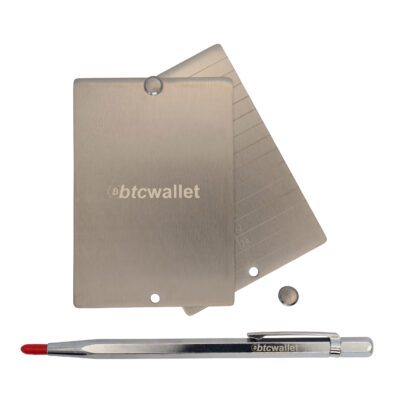 Дві металеві пластини Btcwallet 24+1 Plate для зберігання двох сід-фраз 10x7см + кріпильні болти + гравірувальна ручка