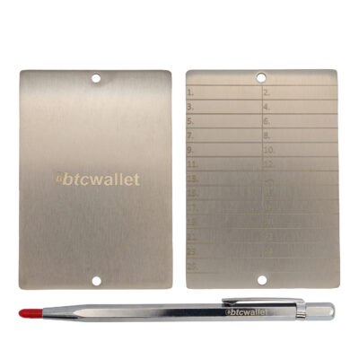 Дві металеві пластини Btcwallet 24+1 Plate для зберігання двох сід-фраз 10x7см + кріпильні болти + гравірувальна ручка